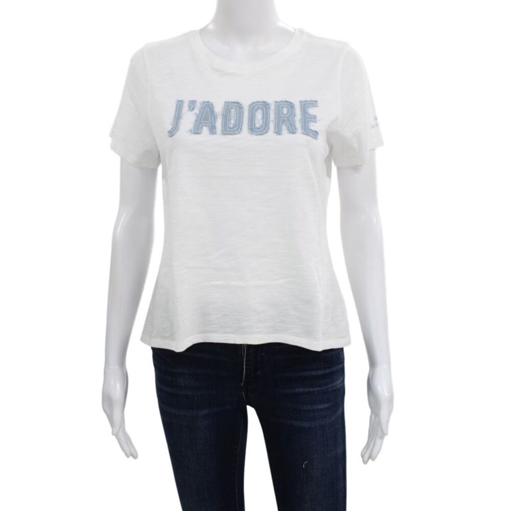 Cinq A Sept Womens White Cotton Crew Neck Graphic Jersey T-Shirt Size M
